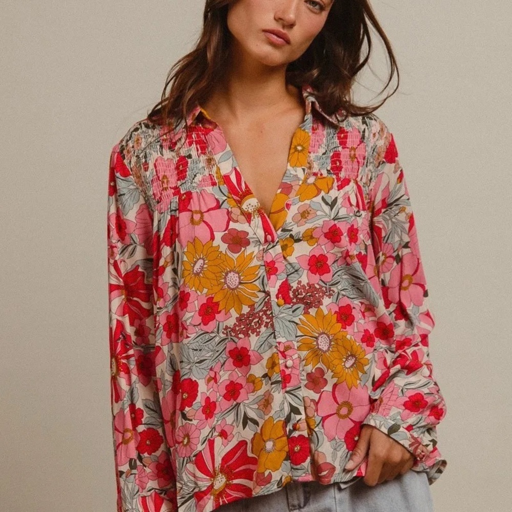 BiBi Woven Floral Printed Shirt Top - Picture 6 of 15